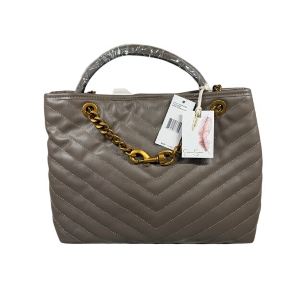 Jessica Simpson Regina Satchel Mink Taupe Chevron Quilted Handbag NEW